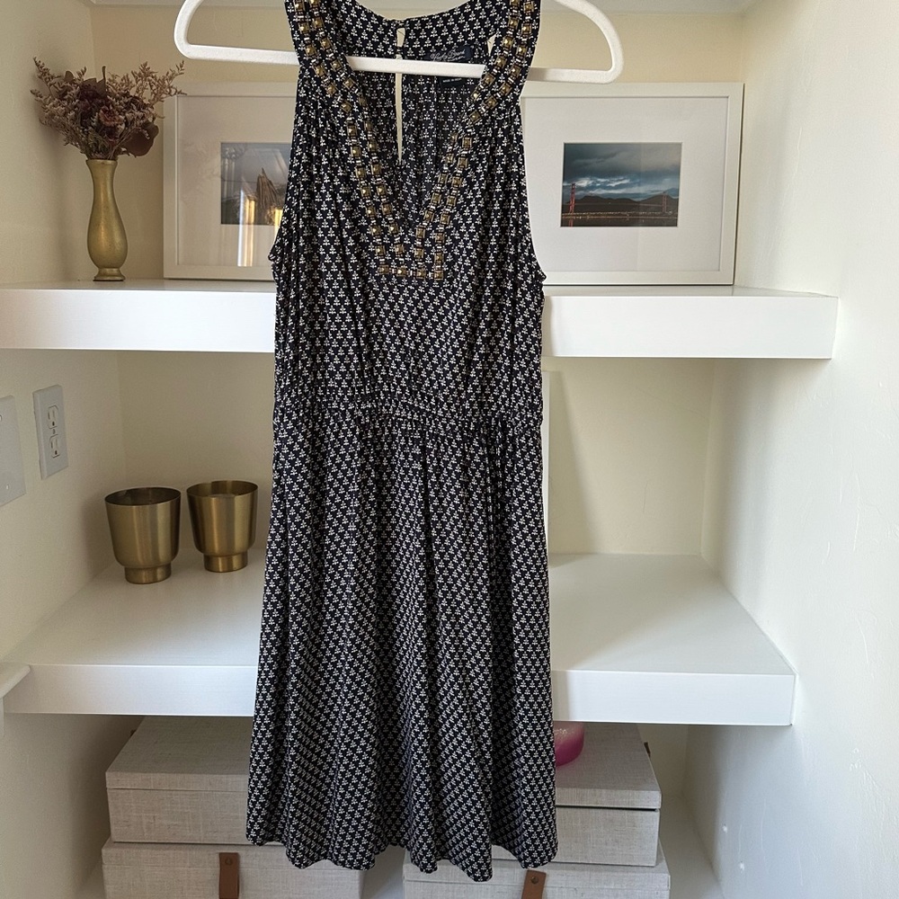 Black Dress With Dainty Pattern and Studded Neckline